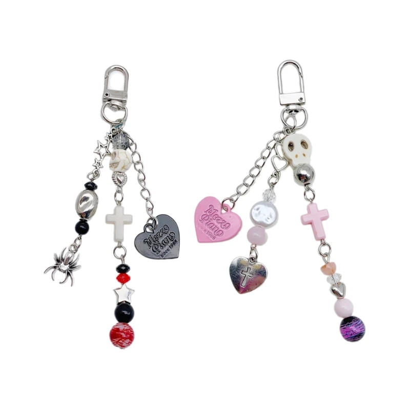 Mysterious Gothic Key Chain Skull Heart Bead Pendant Keychain Accessory