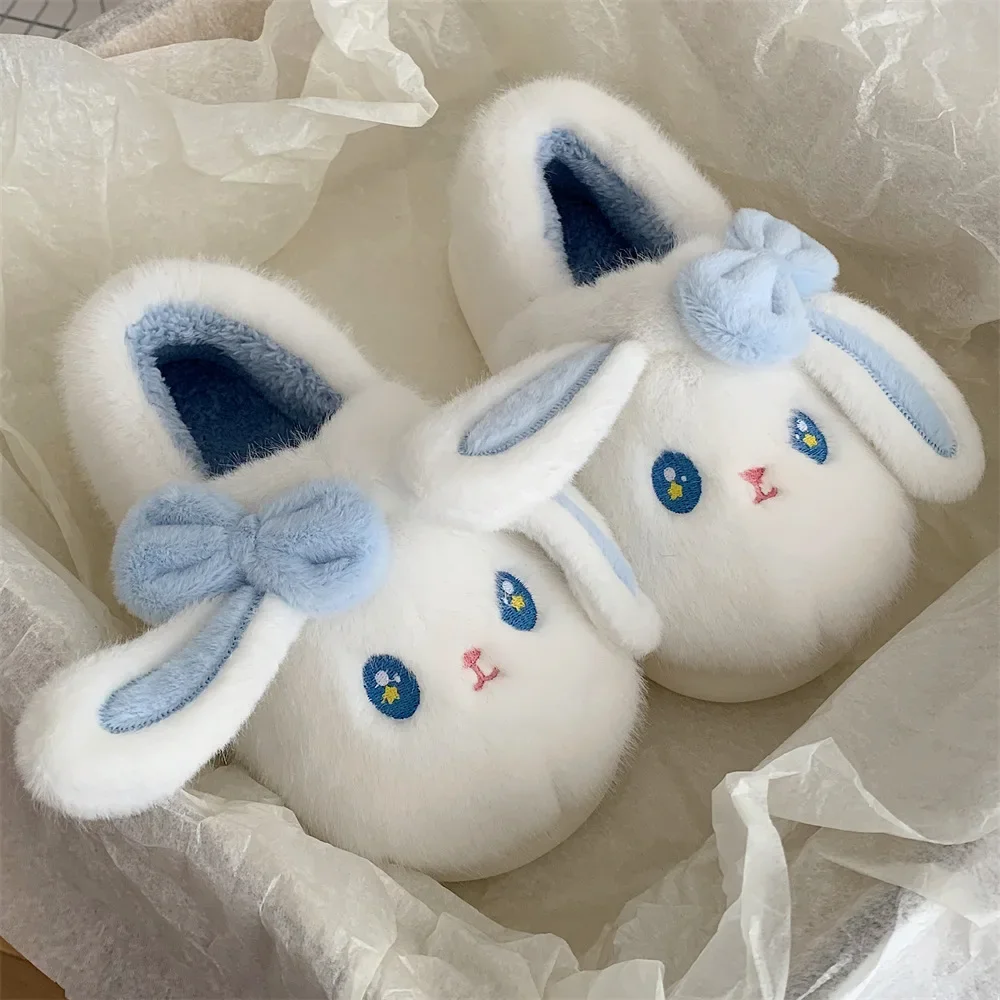 Cute long-eared rabbit Winter Cute Bunny All-inclusive Cotton Slippers Student Home Bedroom Warm Soft Platform Slippers