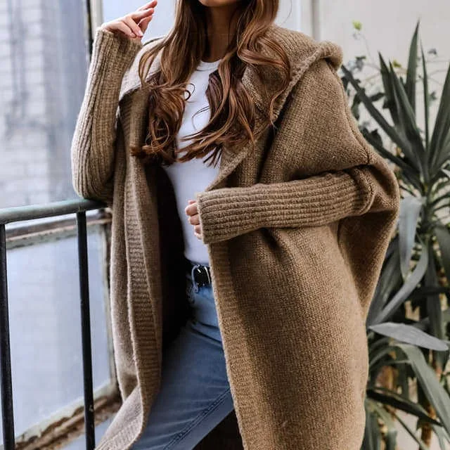 Women Thick Sweaters Hoodies Long Cardigan Batwing Sleeve Jumpers Knitted Solid Open Stitch Casual Sweater Warm Autumn Winter
