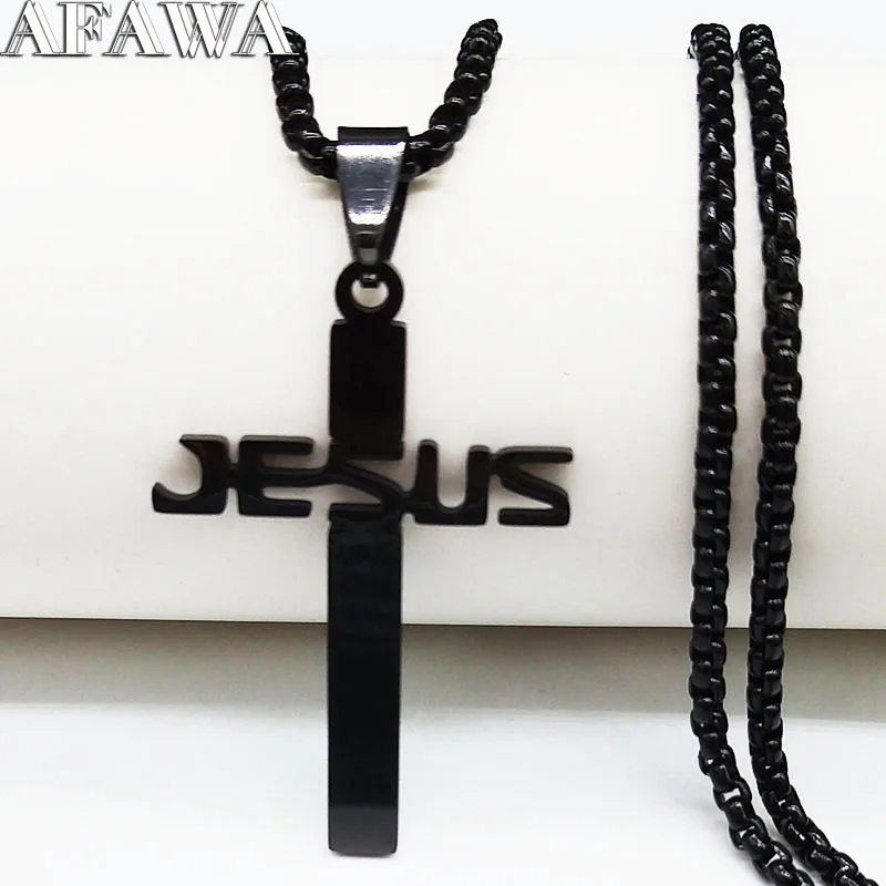 2024 Fashion Jesus Cross Stainless Steel Men Necklace Black Color Necklaces Pendants Jewerly Colar Masculino N6222S02