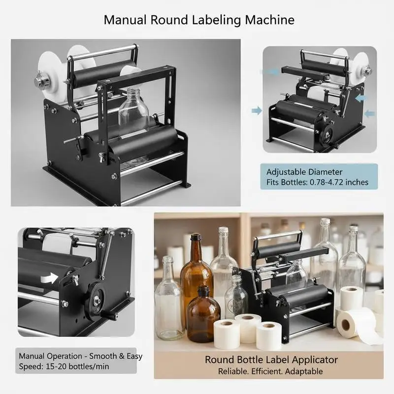 Hand Labeling Applicator 15-20pcs/min For Beverage Production Medicine Packaging Cosmetic Industry, Adjustable Bottle Labeler Diameter 0.78-4.72 inches Manual Operation Pressing Bar Included view 7
