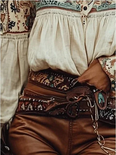 Chic Bohemian Off Shoulder Blouse with Ethnic Style Prints Lantern Sleeves Single Breasted Shirts for Summer Autumn Casual Tops