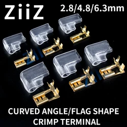 100/200Pcs Gold/Silver Electric Flag/Right Angle Crimp Terminal Wire Connector Set2.8 4.8/6.3mm Female+sheath Brass Car ZiiZ
