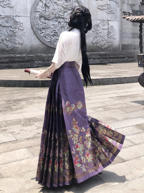 

Mengs plus Size Hanfu Skirt Purple Embroidery ort Sve Top Breathable Slimming Summer Faion Ladies' Clothing