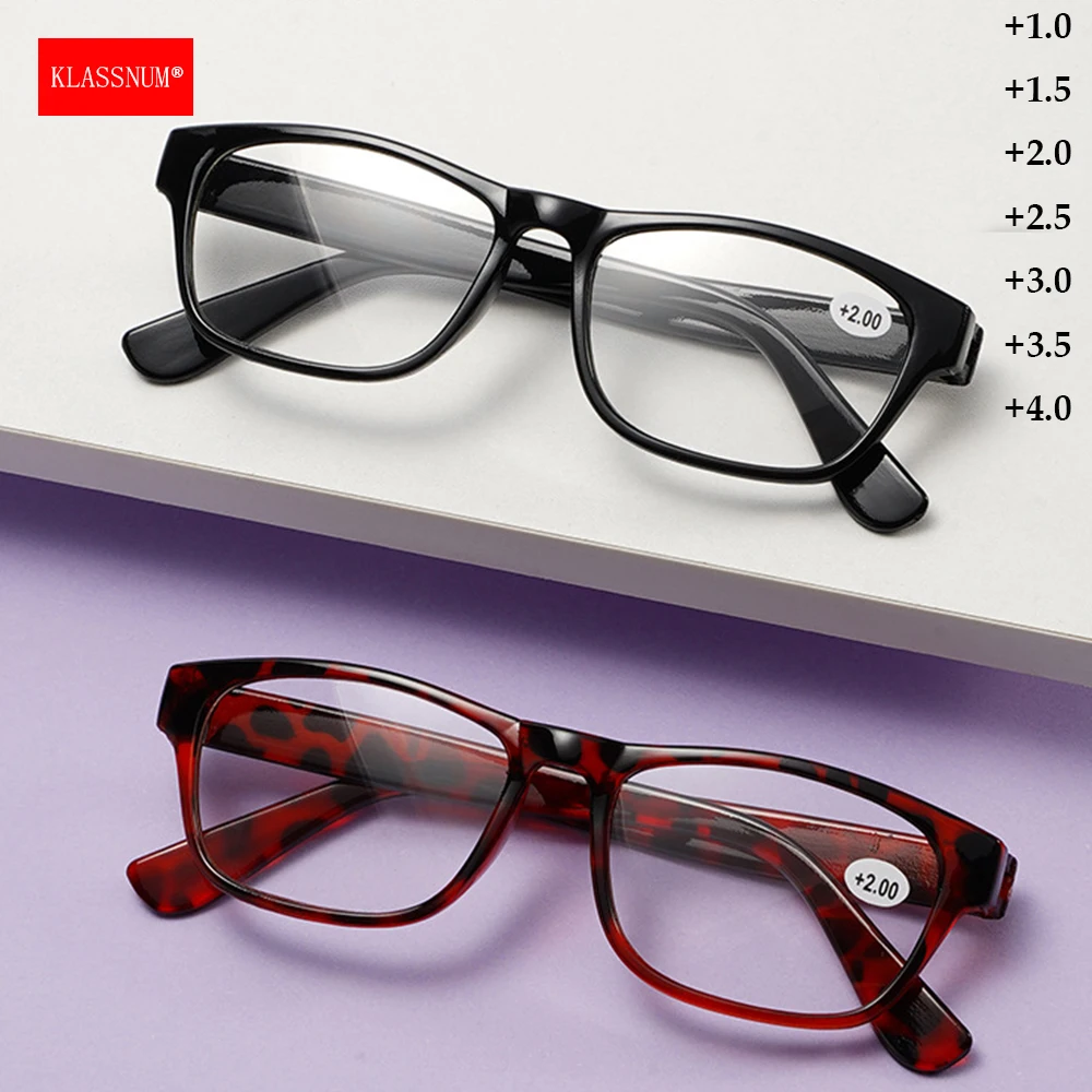 KLASSNUM Men Cheap Reading Glasses Women Man Small Lenses Transparent Magnifing Plus Eyepiece Prescription +1.0+2.0+3.0+3.5+4.0