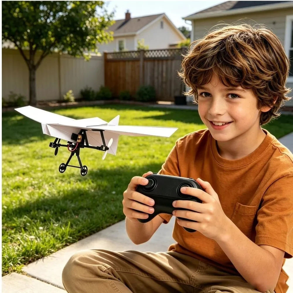 Dual Propellers RC Paper Airplane Foldable Design Built-in Gyroscope Electric Remote Control Plane Stable Lightweight
