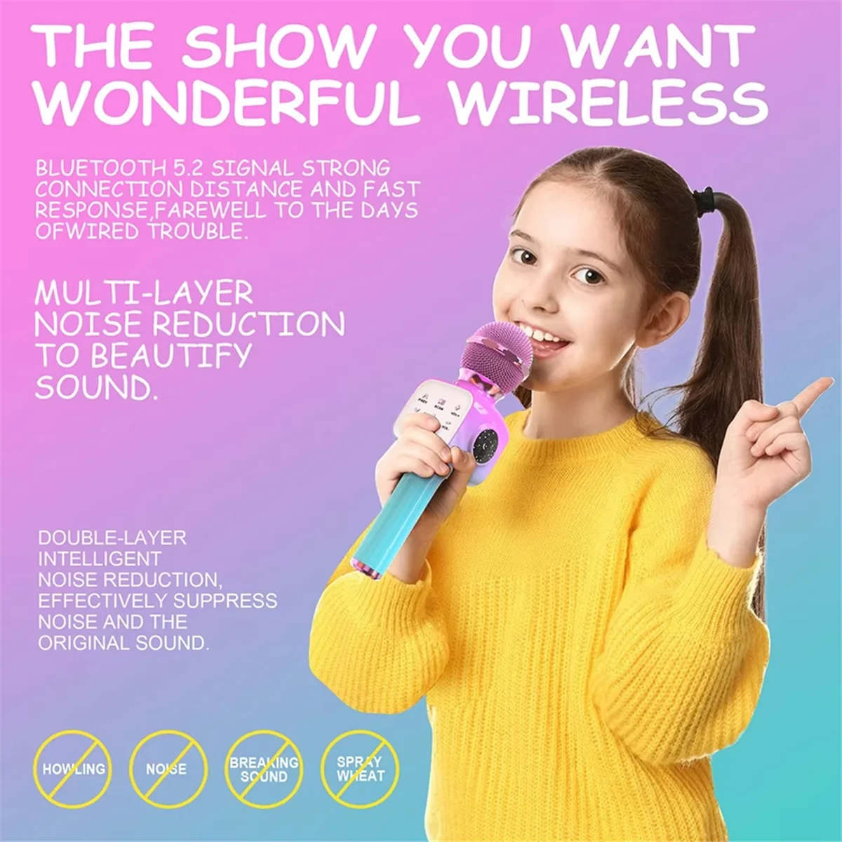 

New 3C-WirelessBluetooth Portable Handheld Projector Microphone for Home KTV Party KidGift,A