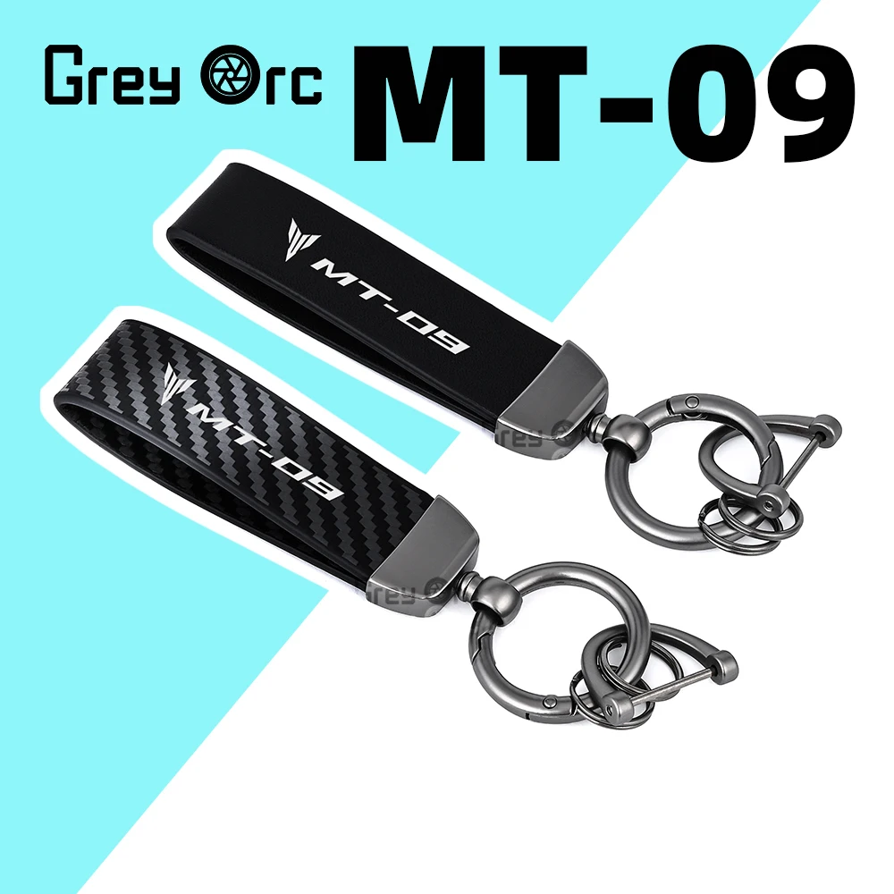 For Yamaha MT-09 MT09 MT 09 Accessories Black/Carbon Texture Motorcycle High Quality Leather Keychain Keyring