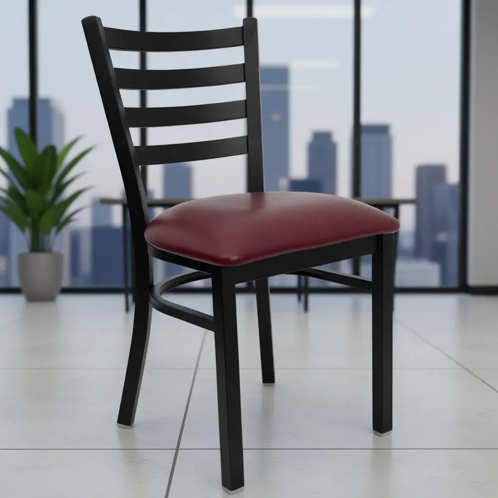 

Black Metal Restaurant Chair with Vinyl Seat - Ladder Back Design