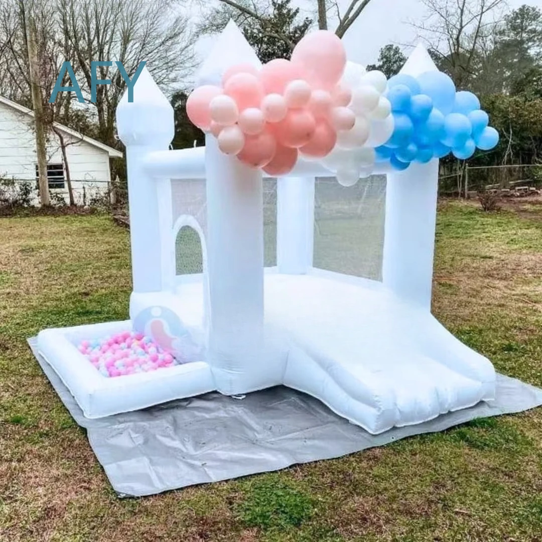 Inflatable Bounce House for Toddlers for Home Use 9x9x7ft White Mini Bounce House with Slide and Ball Pit Oxford Fabric Kids