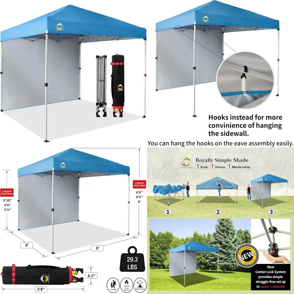 

Мгновенный всплывающий навес 8x8 с боковой стеной, удобная установка в один нажим, наружное солнцезащитное козырек для мероприятий, вечеринок, кемпинга, пляжного использования