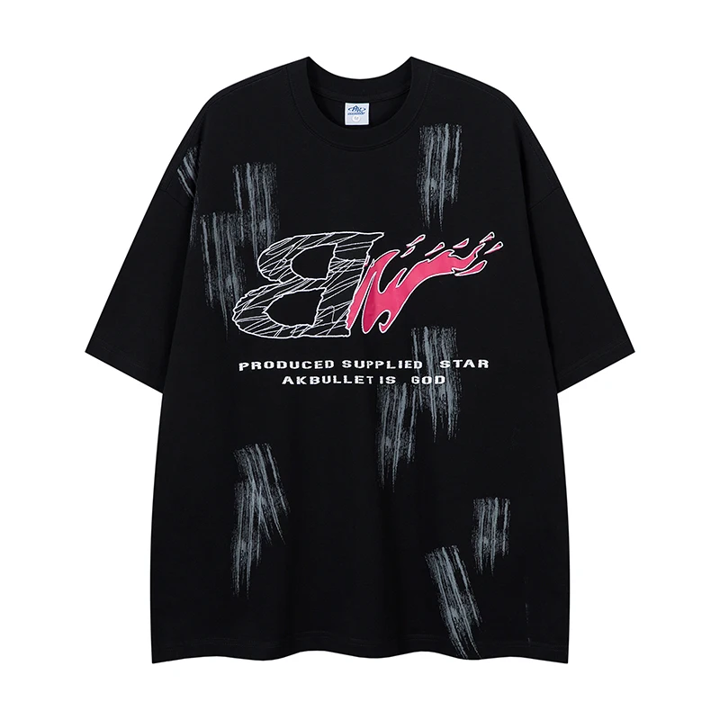 

Couple models summer new short-sleeved cotton T-shirt men's American street tide letters embroidery printing tide heavy girls