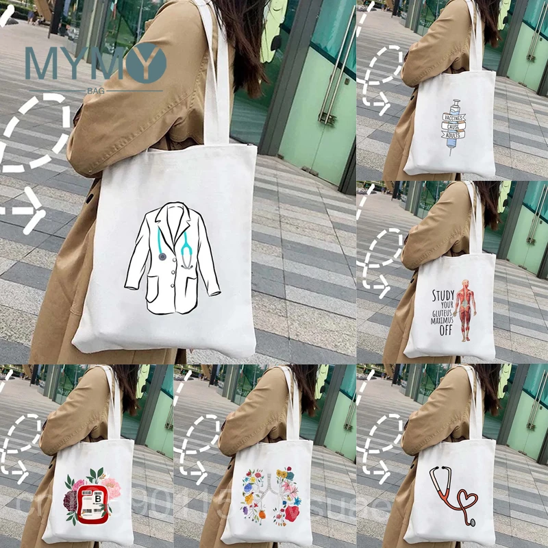 Doctor Nurse Medical Cross Medicine Graphic Printed Shoulder Bags Students Large Capacity Canvas School Bag Women Casual Tote