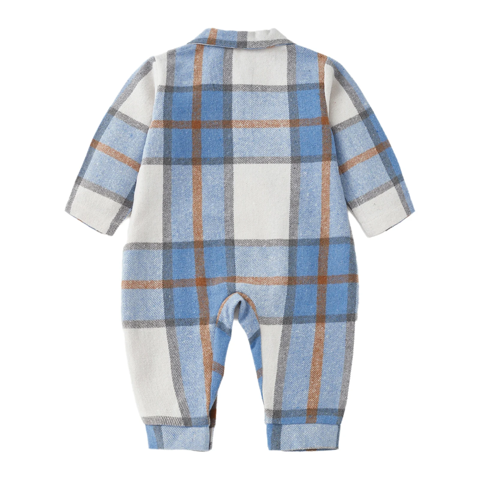 Baby Boys Girls Plaid Romper Long Sleeve Lapel Color Block Pocket Button Jumpsuits Infant Kids Spring Fall Clothes Daily Wear