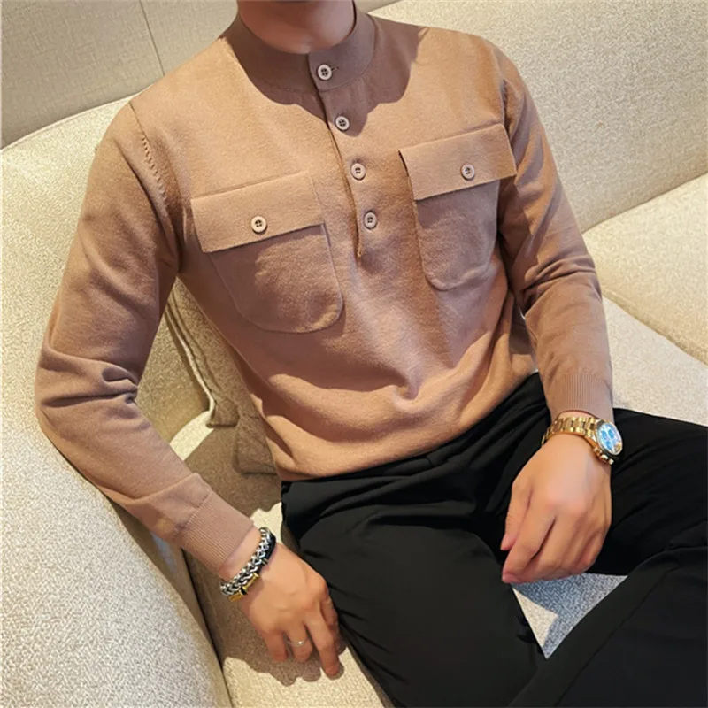 Autumn Men's Slim Fit Knitted Pullovers O-Neck Solid Color Fashion Youthful Vitality Knit Sweater Men Korean Style Warm Pullover