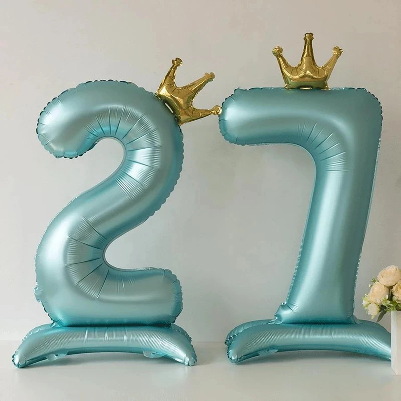 40" Digital Aluminum Film Crown Balloon with Base, Birthday Decoration Standing Ballons Boys and Girls Party Decor Blue and Pink - view 4