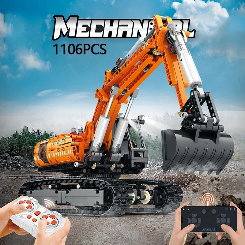 1106PCS Remote Control Excavator MOC Model Building Blocks Crawler Engineering Vehicle RC Car Assemble Bricks Toys Children Gift