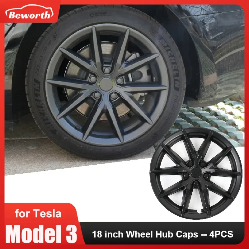 

4PCS Wheel Hub Caps For Tesla Model 3 18-Inch Performance Replacement Wheel HubCaps Full Rim Cover for Wheels M3 Car Accessories