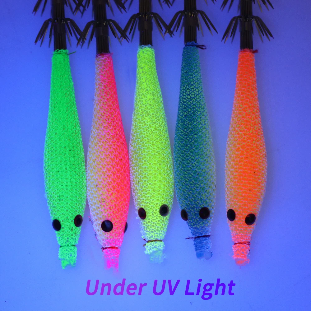 Linoriver 9cm/7.6g Double Umbrella Hook Soft Squid Lure Jigs Saltwater Fishing Luminous Artificial Octopus Cuttlefish Bait