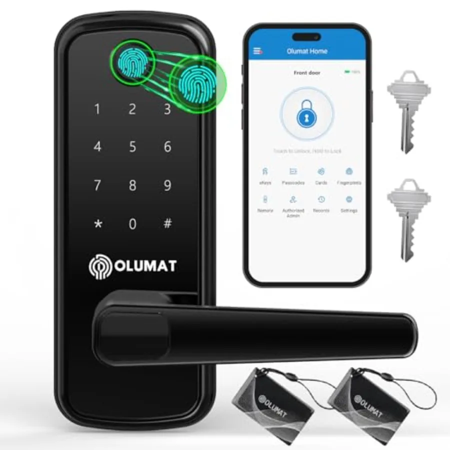 

Умный дверной замок OLUMAT: Бесключевой доступ, отпечаток пальца, цифровой код, с ручкой – для дома, аренды, гаража