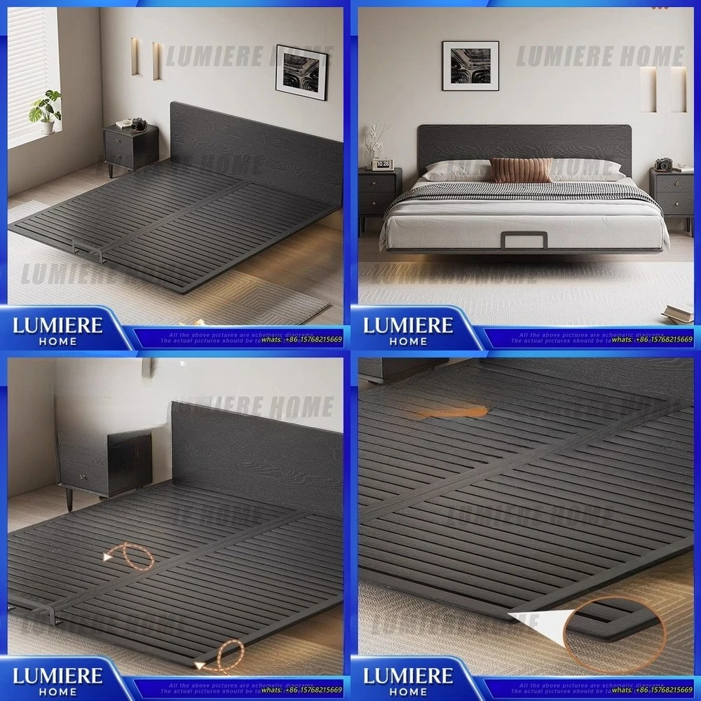 

Ультратонкий каркас кровати на платформе из массива дерева с ламелями, плавающая кровать из белого ясеня, современный минималистичный дизайн для маленькой главной спальни