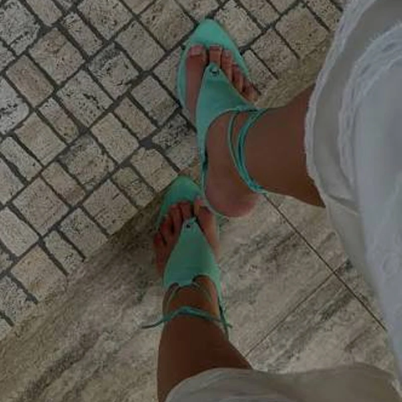 Green Suede Lace-Up Flip-Flops Wedge Sandals 2026 Ankle Strap Slingback Shaped Heel Woman's Shoes Fashion Party Sexy Footwear