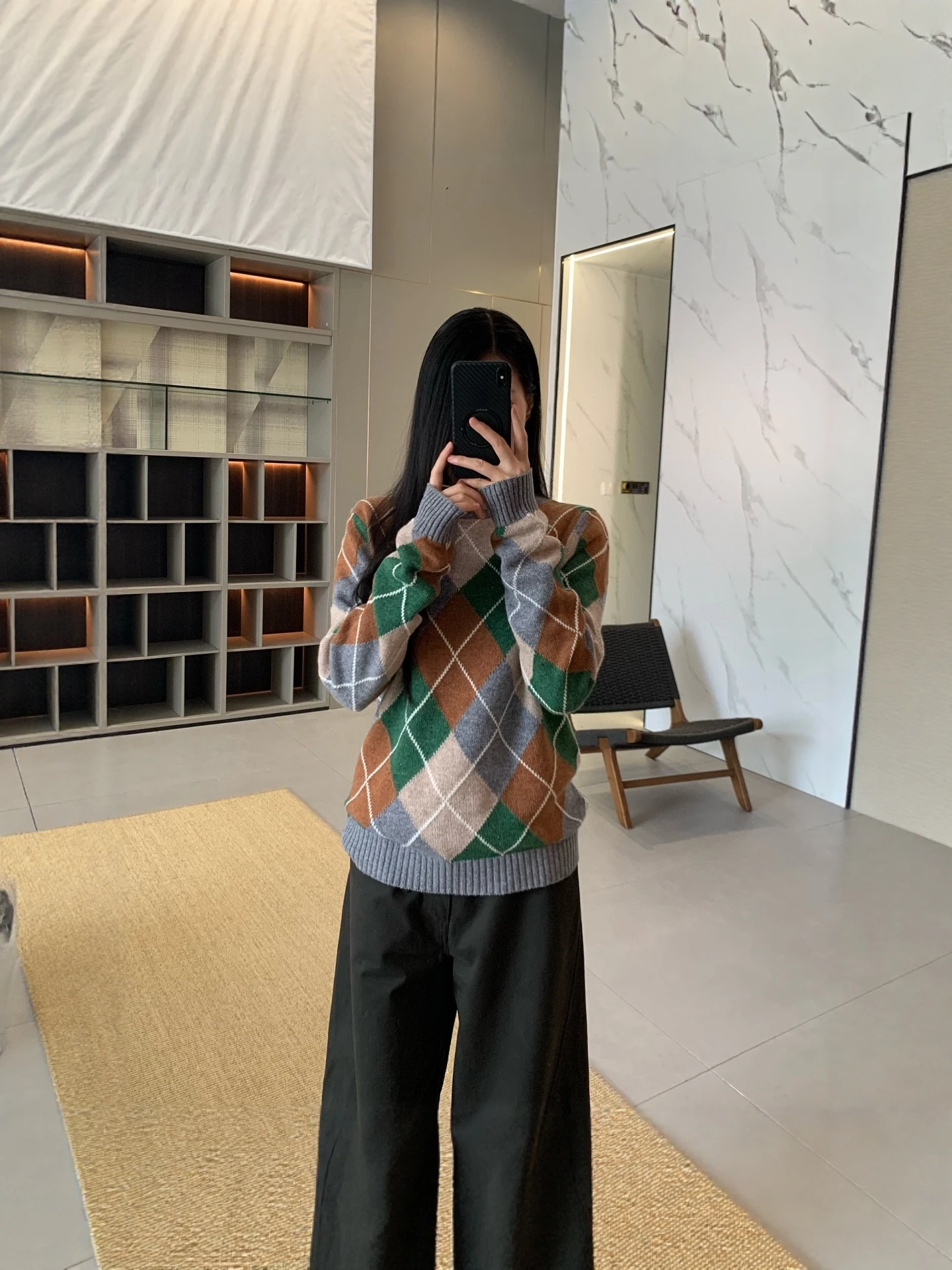 Original Quali South Oil High-End LP Old Money Sle Autumn Winter New Color Blo Diamond Pattern round Ne Wool Knitwear...