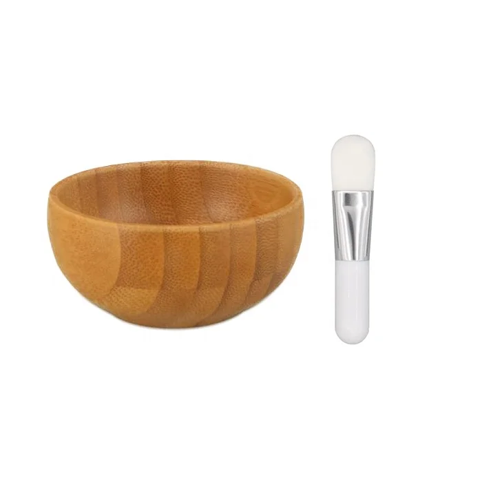 Wholesale Eco friendly Natural Organic Custom Logo Reusable DIY Facial Mixing Make Up Skincare Bamboo Bowl With Brush Set