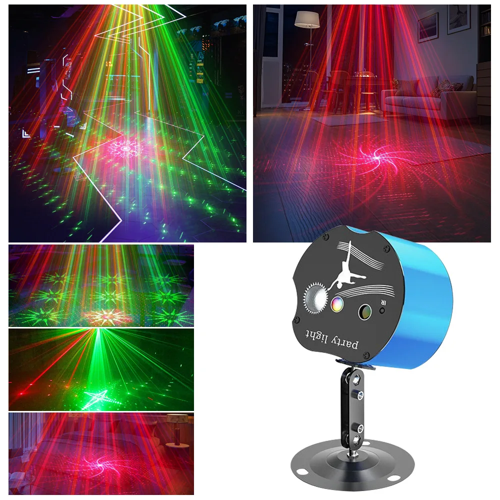 

Red and green double-hole laser lantern starry sky projector music queuing party mini ambient light voice control