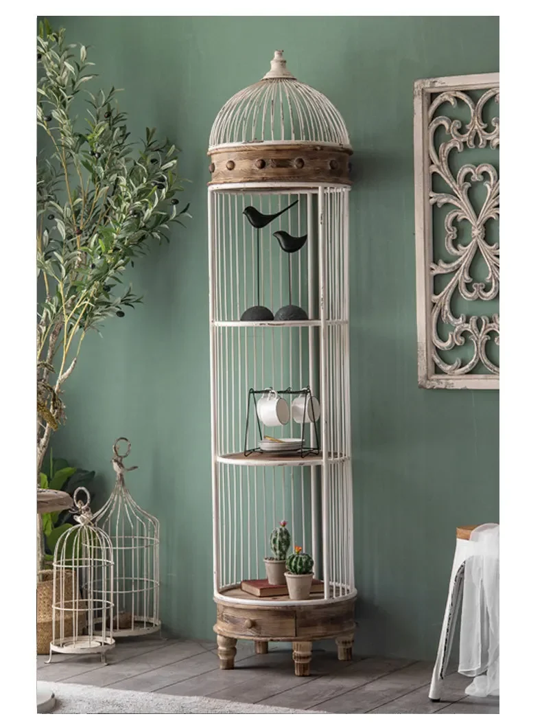 Retro old racks American country home living room storage finishing rack B&B decoration wrought iron birdcage flower rack