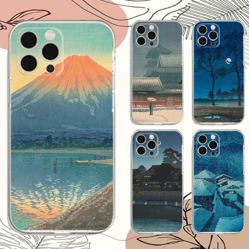 Pintor japonês hasui kawase capa de telefone para iphone apple 15,14,13,12, mini,11, pro, max, plus, x, xr,xs,8, se, 2020, mais transparente