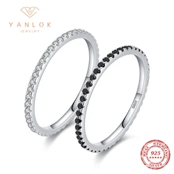 YANLOK 925 Sterling Silver Black Zirconia Office Fashion Simple Daily Cubic Zirconia Ring For Women Statement Fine Jewelry