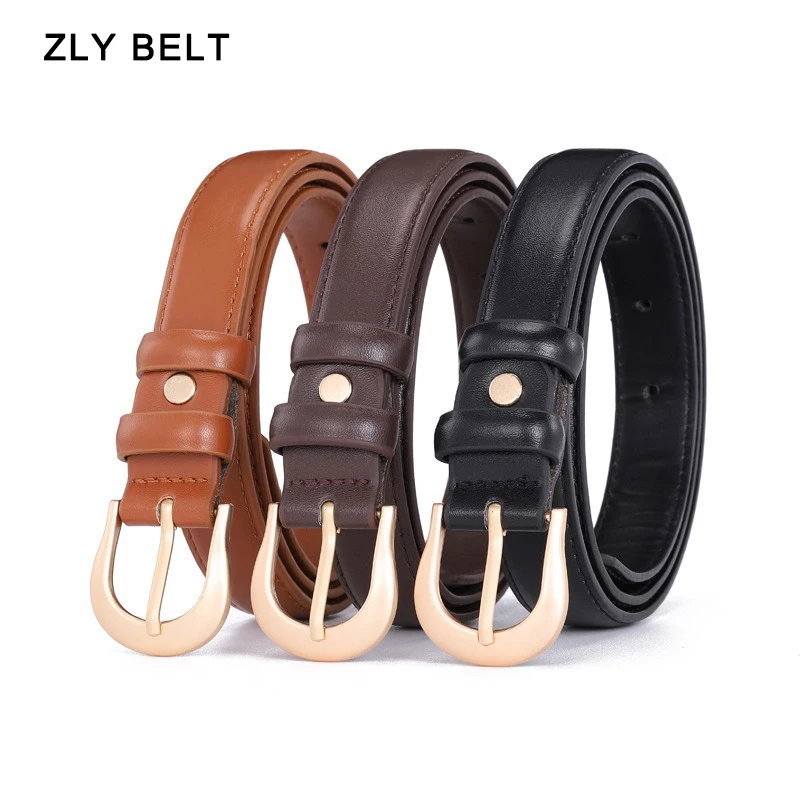 ZLY 2024 New Fashion Belt Women Men 105CM Slender Type PU Leather Material Alloy Golden Pin Buckle Casual Versatile Style Belt