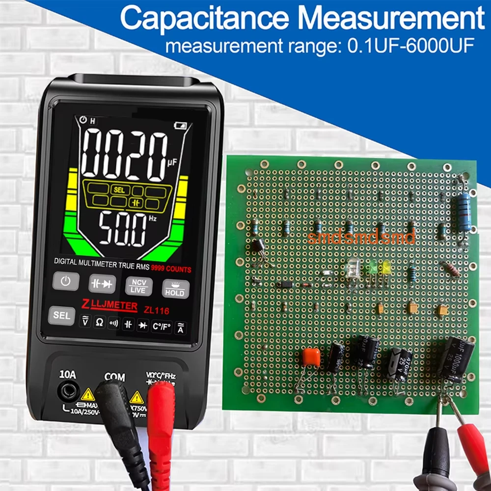 USB charging Digital Smart Multimeter big Color LCD Display 9999 Digital DC AC Voltage Capacitor Ohm Diode NCV Hz Tester DMM