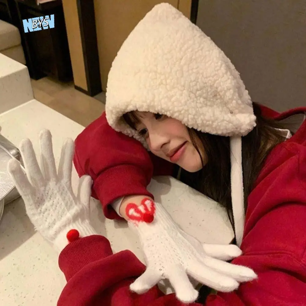 

Woolen Hat Fluffy New Year Red Hat Beanie Anti-cold Lambs Wool Hat Windproof Warmer Winter Plush Hat Outdoor