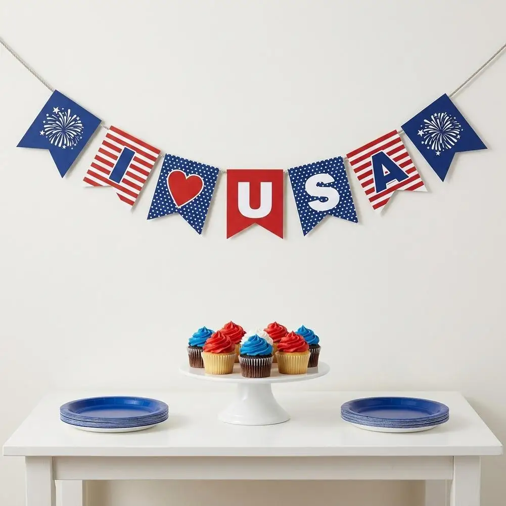 250th Independence Day Flag 4th of July Banner USA Patriotic Triangle Flag Garland Banner for Veteran Day Mantel Fireplace Decor - view 3
