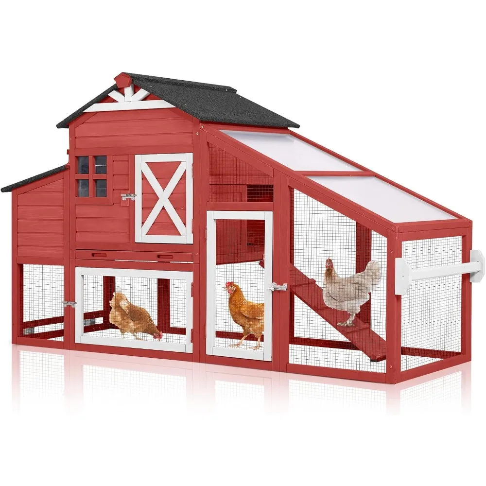 

Chicken Coop, with Wheels Wooden Outdoor Chicken House Easy Cleaning with Nesting Box, Deeper Leakproof Pull-Out Tray