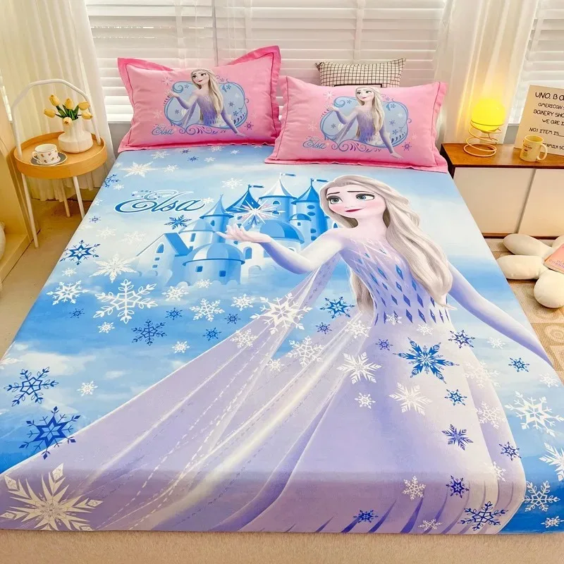 Disney Frozen Bed Linen,Elsa  Anna Princess Fitted Bed Sheet pink Fitted Sheet,with Elastic Band Bedroom Decor for Kid