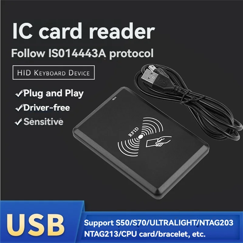 

(Гарантия) USB RFID-считыватель IC-карт Бесконтактный считыватель смарт-карт HID Поддержка без драйверов Windows Linux Android System