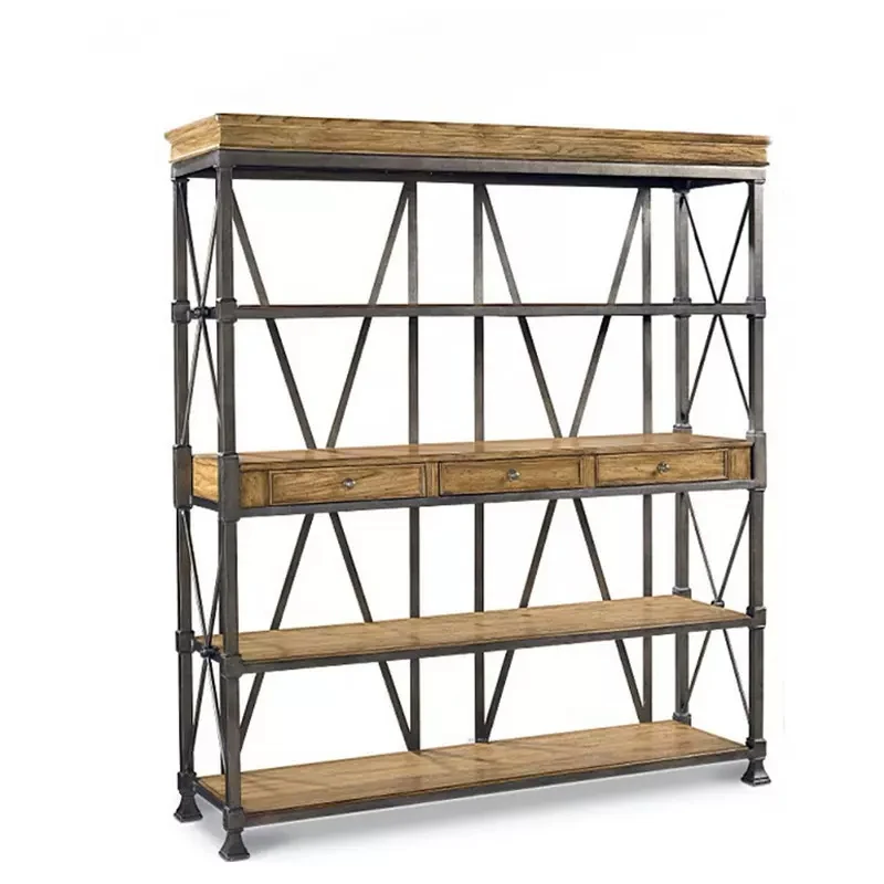 

Wabi sandy wind solid wood bookcase baffle shelf full wall floor storage rack creative display rack minimalist drawer bookshelf