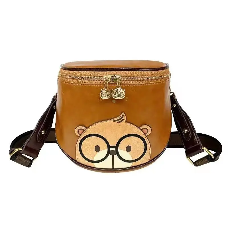 Women Shoulder Crossbody Bag Bear Pattern Half Circle Waist Bags Chest Bags High Quality PU Leather 2024 New Trendy Saddle Bag