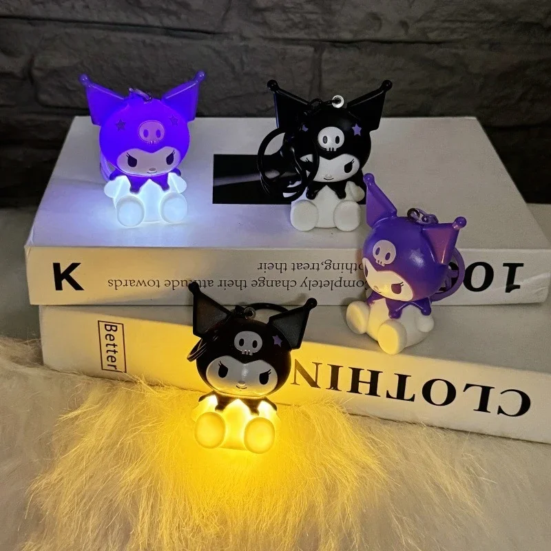 Sanrio Kuromi Keychain Cute Luminous Night Light Bag Pendant Car Keyring Kawaii Anime Accessories Children's Toys