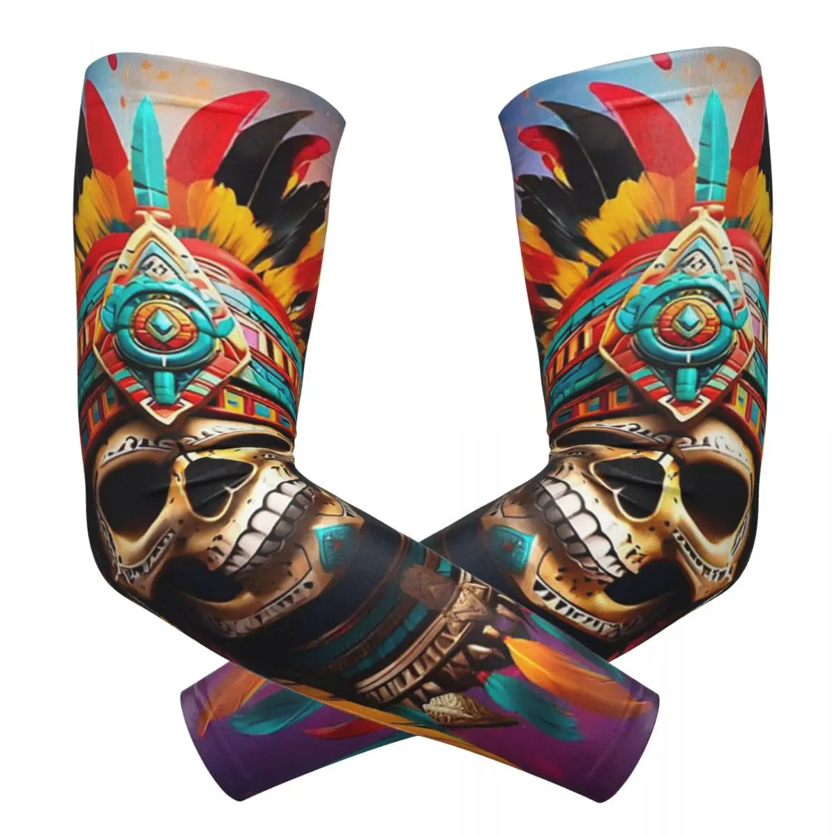 Aztec Skull7 أكمام أذرع تبريد خارجية من الشمس فوق البنفسجية غطاء حماية صيفي لركوب الدراجات وأكمام وشم