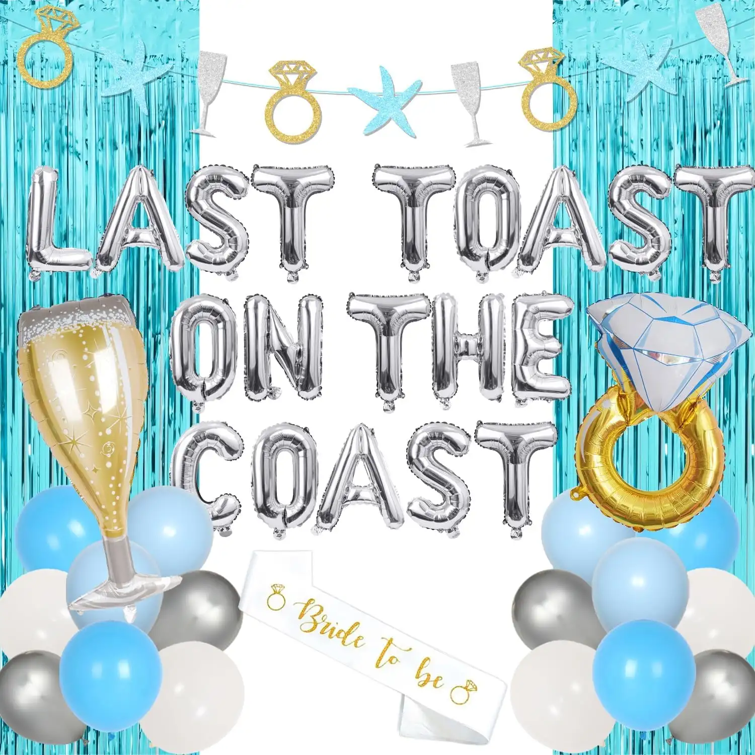 

Bachelorette Party Decorations, Last Toast on the Coast, Balloon, Banner, Bride To Be Sash, Bridal Shower