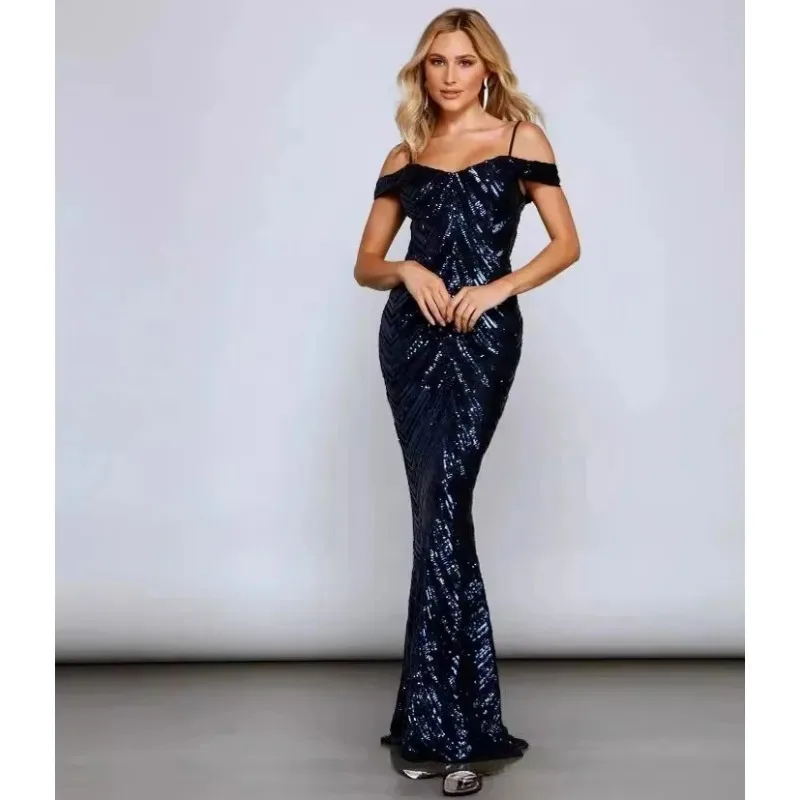 

Women's Sequined Fish Tail Long Dress, Fashionable and High-quality Luxury Sequined Dress, European and American Women's Dress