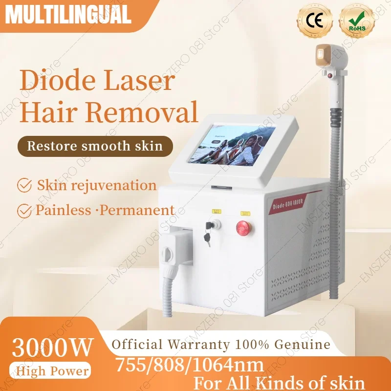 3000W 3 Wavelength 808 Diode Laser Hair Removal Machine Ice Titanium Permanent Painless Physical Body Care Depilation  Epilator