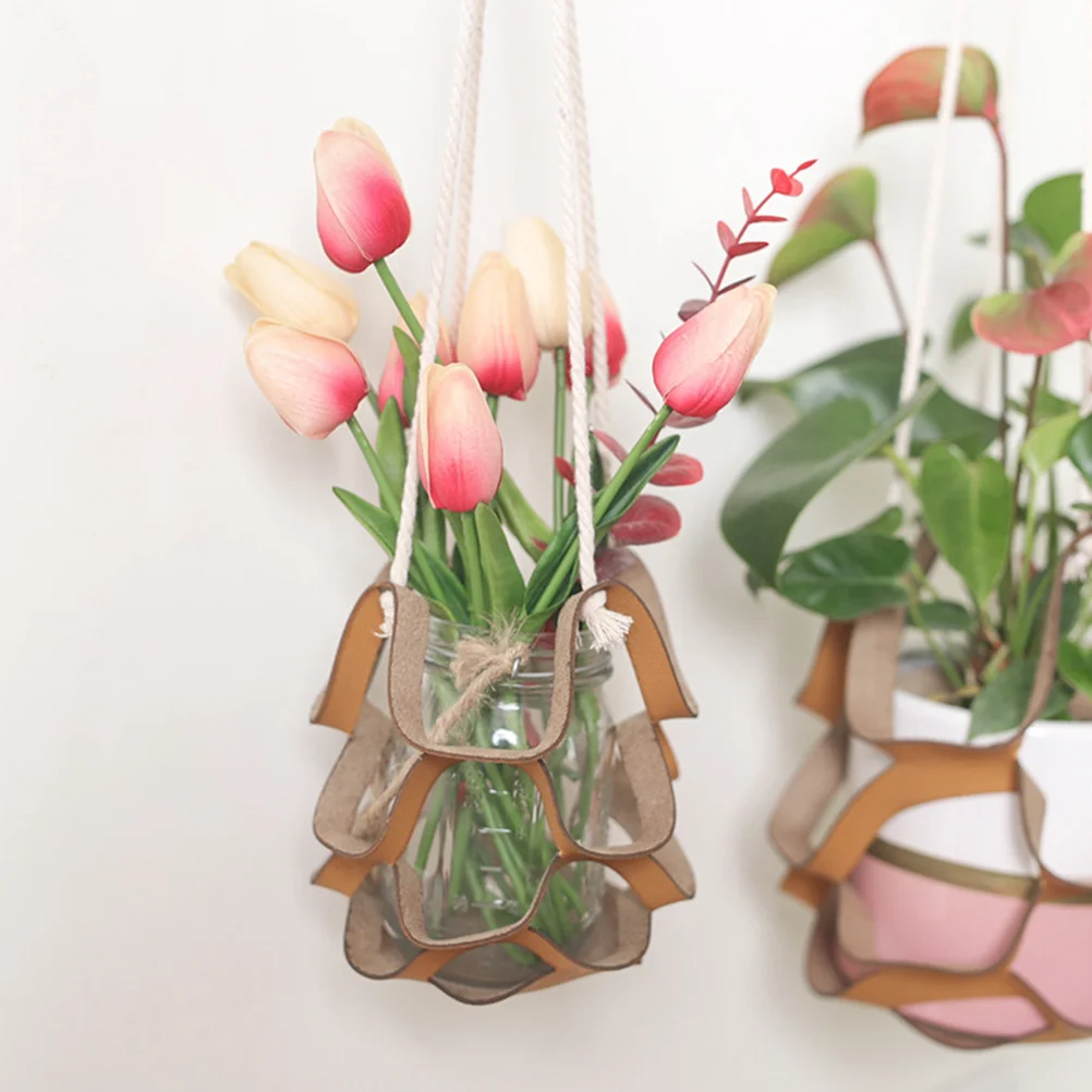 

PU Potted Plant Hanger Hanging Planter Basket Rope Loop Indoor Outdoor Ceiling Hanging Planter Holder Flowerpot Basket