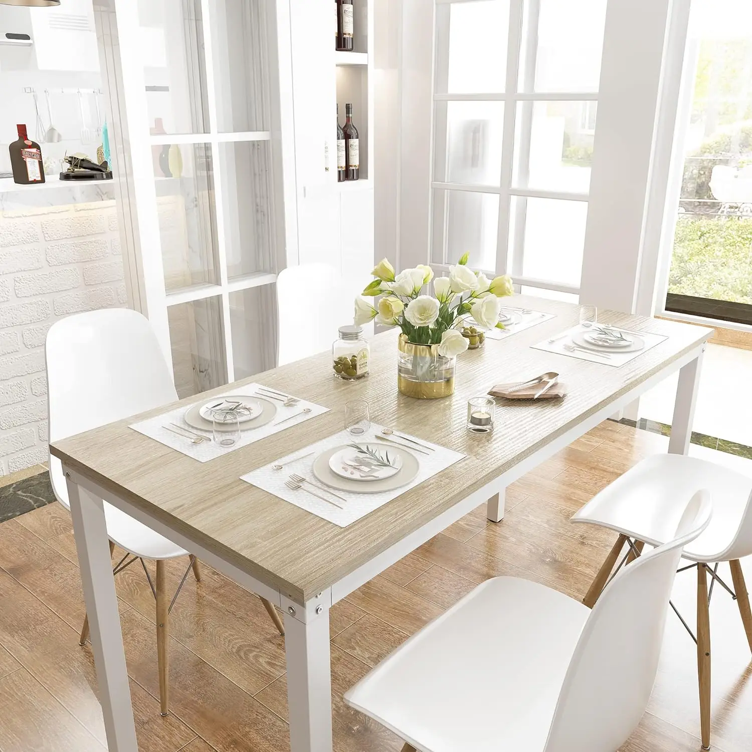 Teraves-escritorio de ordenador/mesa de comedor para oficina, estación de trabajo de escritura resistente para oficina en casa (47,24 ", Marco Beige + blanco)