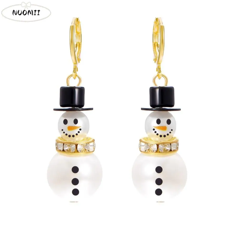 رائعة لؤلؤة عيد الميلاد أقراط ندفة الثلج حجر الراين ثلج أقراط Piecring سبائك الزنك عيد الميلاد استرخى أقراط الطرف #1