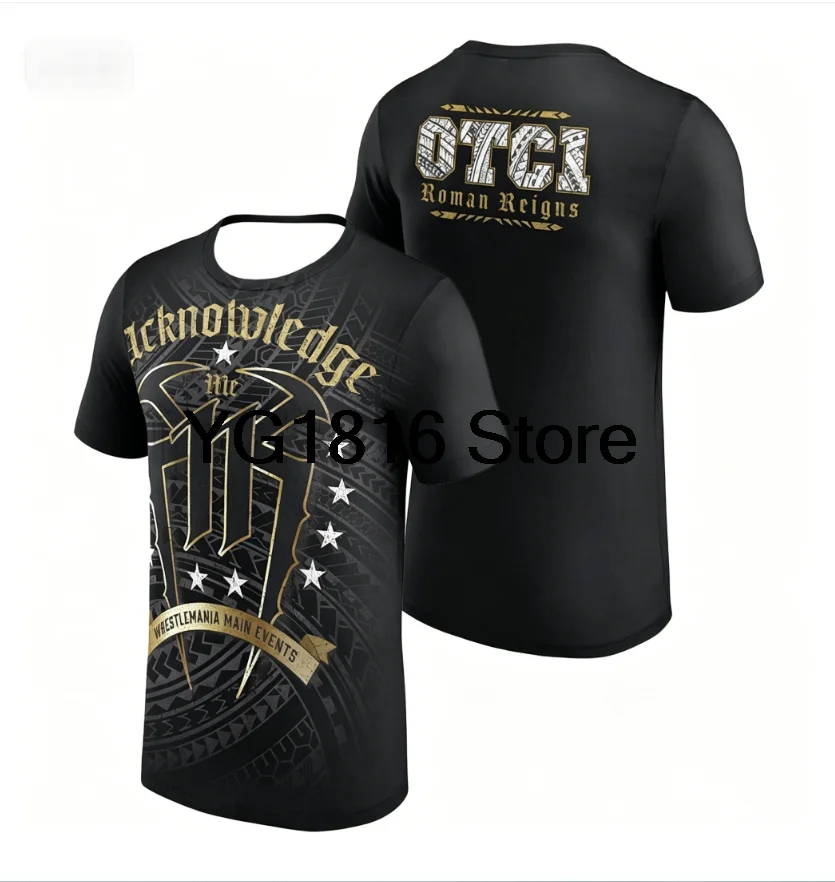 Camiseta 3D negra de Roman Reigns Acknowledge Me 11 para hombre, camiseta de manga corta con cuello redondo, ropa de calle, camiseta deportiva para hombre y mujer, ropa deportiva para exteriores